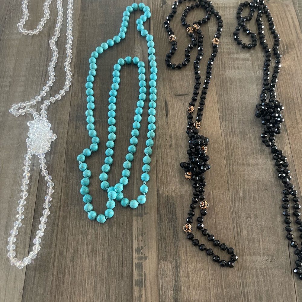 Elegant Beaded Necklace Set - Black, Turquoise, Clear